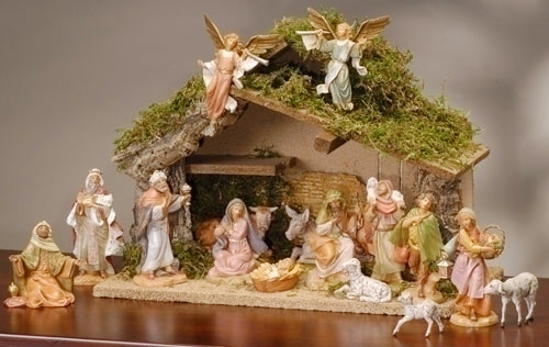 5 Inch Scale 16-PC Nativity Set with Italian Stable  by Fontanini