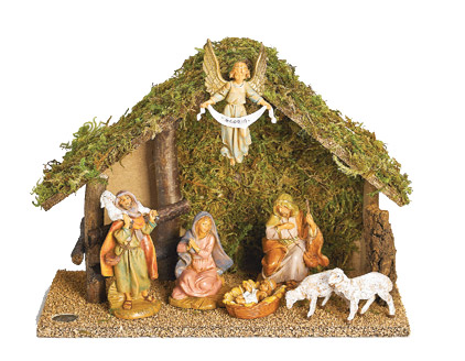 5 Inch Scale 7-PC Nativity Set with Italian Stable by Fontanini