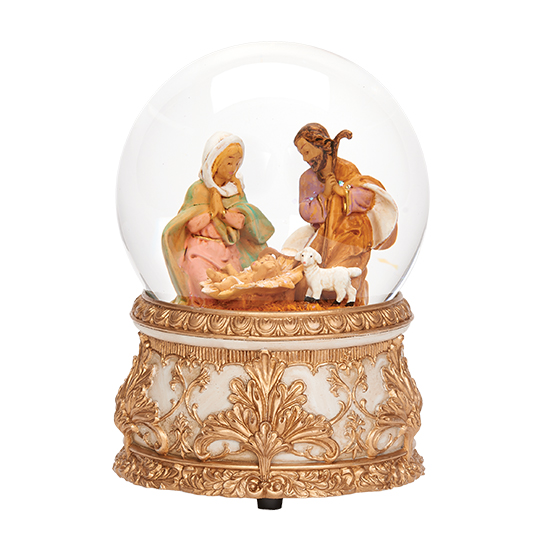 Glitterdome Musicale Sacra Famiglia Romans - Base Legno Intagliato, 17 Cm, Multicolore