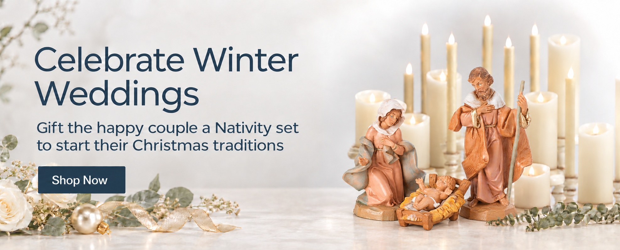 Holy Family Nativity with white background. Fontanini Wedding. Explore gift ideas for the season. Shop now.