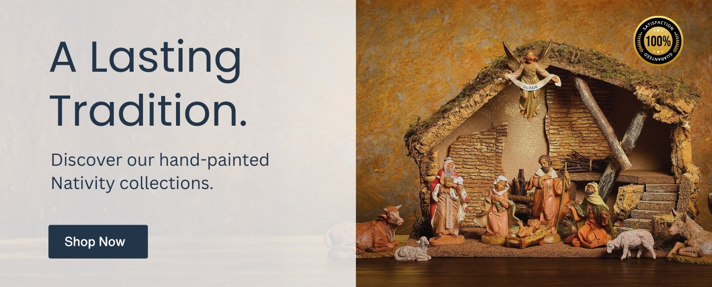 Dark orange and brown background with Italian nativity set